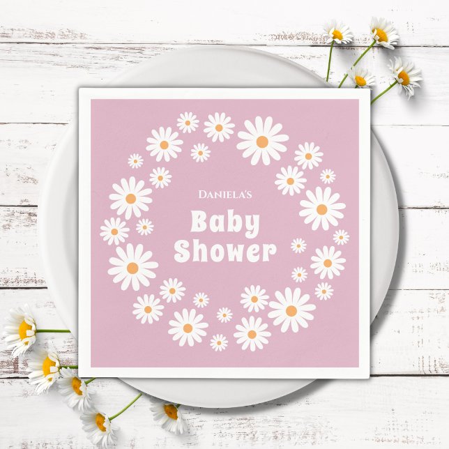 Guardanapo De Papel Chá de fraldas Retroativo da Frota Daisy Flower Wr (daisy baby girl shower napkins pink daisy wreath daisies flower power)