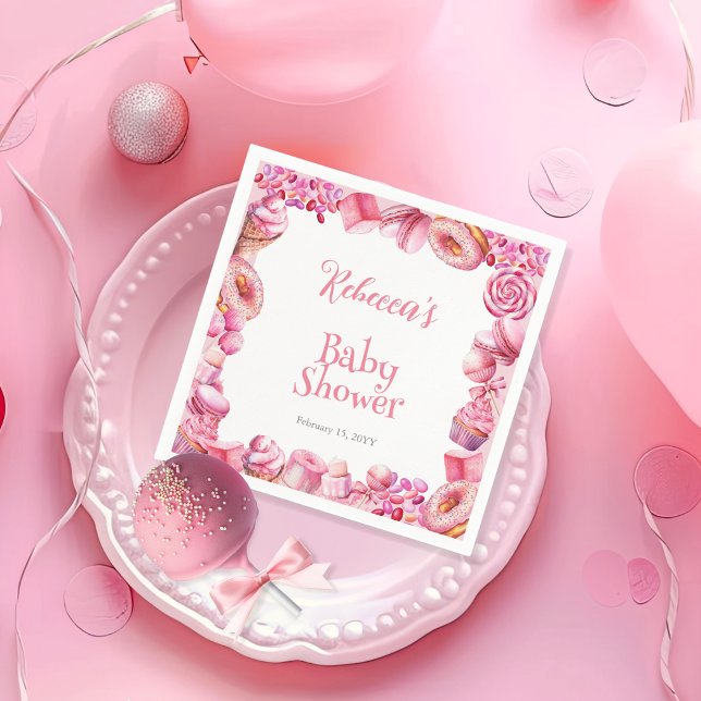 Guardanapo De Papel Chá de fraldas Rosa Candy Frame Girl (Pink Candy Frame Girl Baby Shower Paper Napkins)
