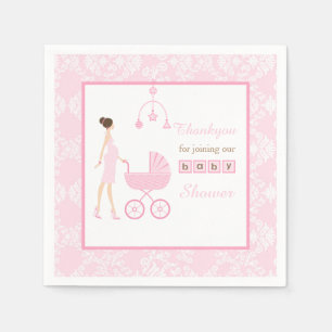 Guardanapo De Papel Chá de fraldas rosa Damask Brunette Woman