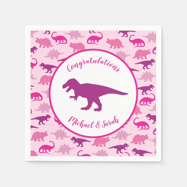 Guardanapo De Papel Chá de fraldas Rosa Dinossauro, Garota Dino Bonita (Frente)
