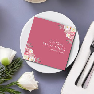 Guardanapo De Papel Chá de fraldas Rosa Floral Elegante Personalizado