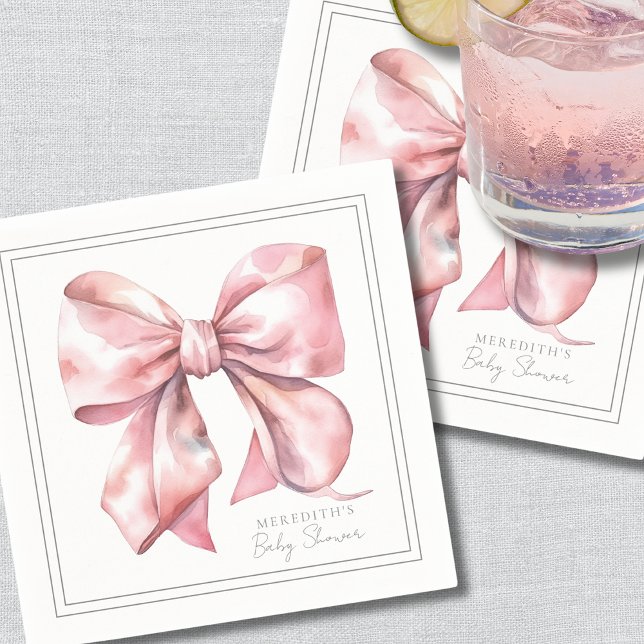 Guardanapo De Papel Chá de fraldas rosa personalizado (Pink Bow Baby Shower Napkins)