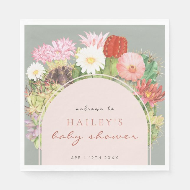 Guardanapo De Papel Chá de fraldas Sage Green Boho Bloom Cactus (Frente)