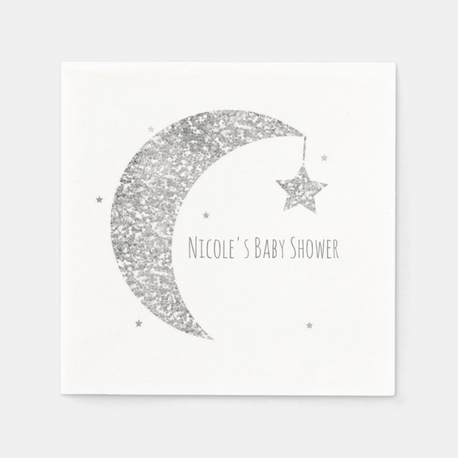 Guardanapo De Papel Chá de fraldas Silver & White Moon & Stars (Frente)