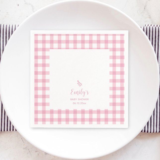 Guardanapo De Papel Chá de fraldas Simples Elegante Bebê Rosa Gingham  (Criador carregado)