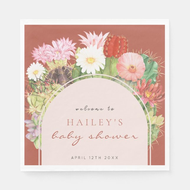 Guardanapo De Papel Chá de fraldas Terracotta Boho Bloom Cactus (Frente)