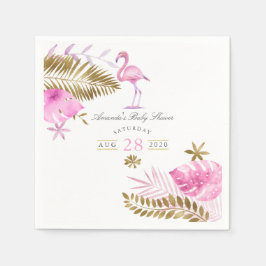Guardanapo De Papel Chá de fraldas Tropical Flamingo Girl, rosa e Dour