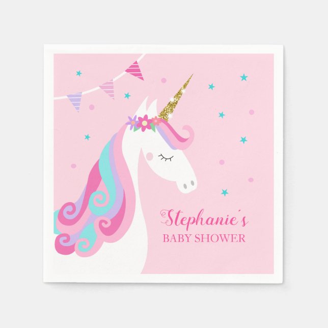 Guardanapo De Papel Chá de fraldas Unicorn rosa personalizado (Frente)