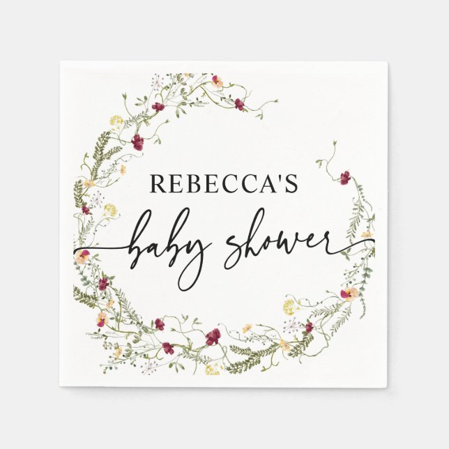 Guardanapo De Papel Chá de fraldas verde de Boho Wildflower minimalist (Frente)