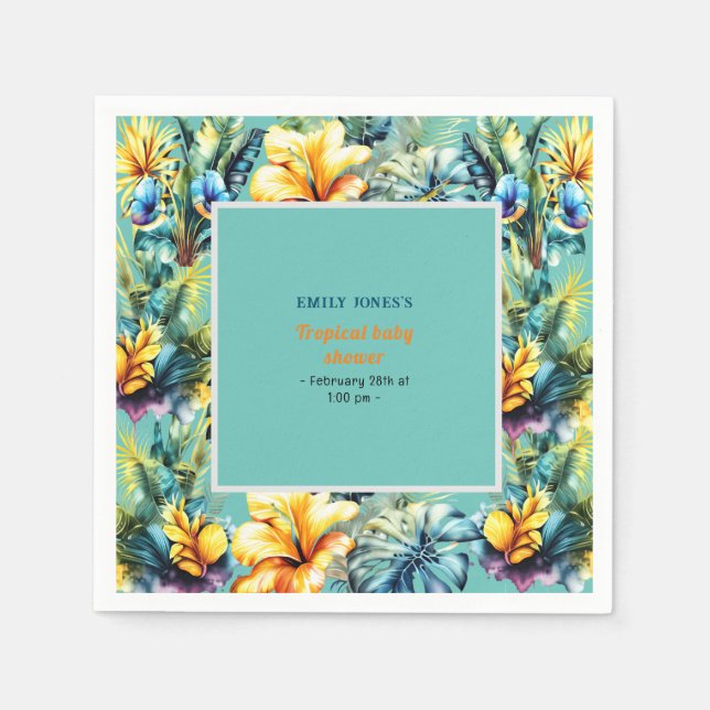 Guardanapo De Papel Chá de fraldas verde tropical amarelo-aquarela (Frente)