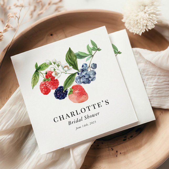 Guardanapo De Papel Chá de Noiva Aquarela Doce de Morango Vermelho Azu (Criador carregado)