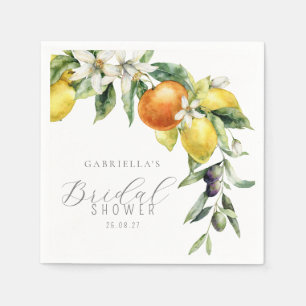Guardanapo De Papel Chá de Noiva Boho Aquarela Citrino Limão Laranja