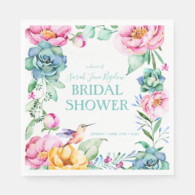 Guardanapo De Papel Chá de Noiva Boho Beija-Flor (Frente)