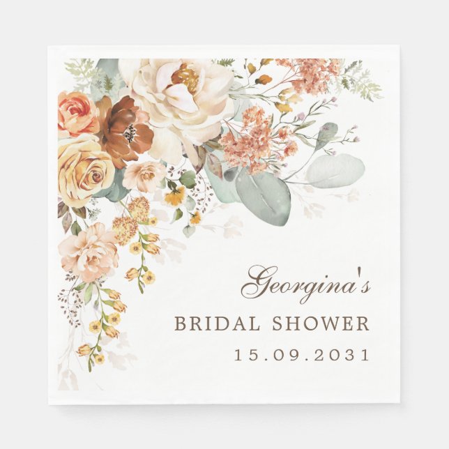 Guardanapo De Papel Chá de Noiva Boho Terracota Floral Quente (Frente)