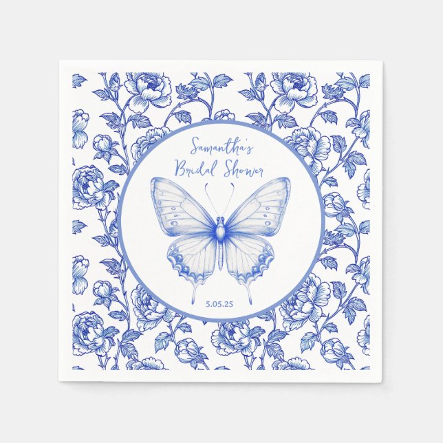 Guardanapo De Papel Chá de Noiva Borboleta Chinoiserie (Frente)