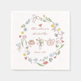 Guardanapo De Papel Chá de Noiva Caprichoso Desenhado à Mão