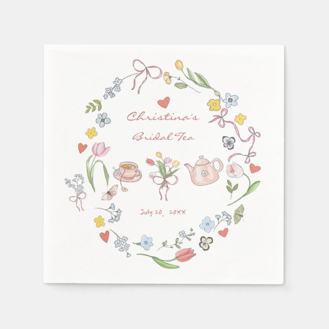 Guardanapo De Papel Chá de Noiva Caprichoso Desenhado à Mão (Frente)