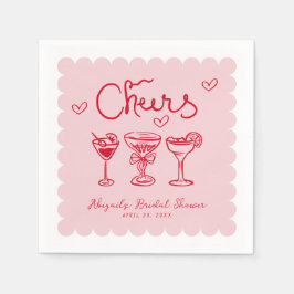 Guardanapo De Papel Chá de Noiva Caprichoso Desenhado à Mão Rosa Verme