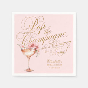 Guardanapo De Papel Chá de Noiva Champanhe Floral Dourado Falso Rosa