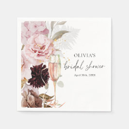 Guardanapo De Papel Chá de Noiva Champanhe Floral Rosa