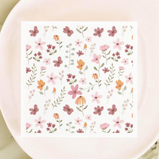 Guardanapo De Papel Chá de noiva charmoso boêmio de campo com pequenas (Cute boho meadow little wildflower bridal shower napkins)