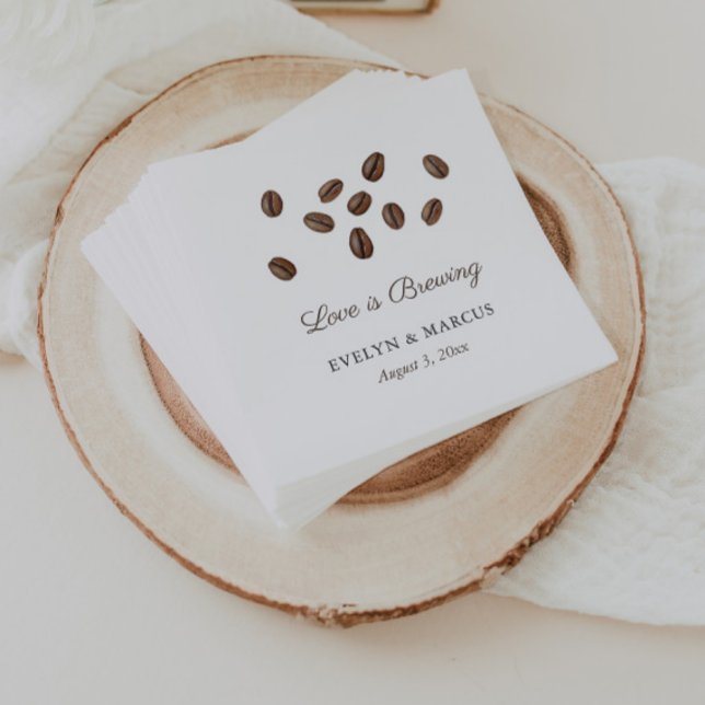 Guardanapo De Papel Chá de Noiva Co-ed Love Is Brewing Coffee (Love is brewing coffee beans themed couples wedding shower napkins)