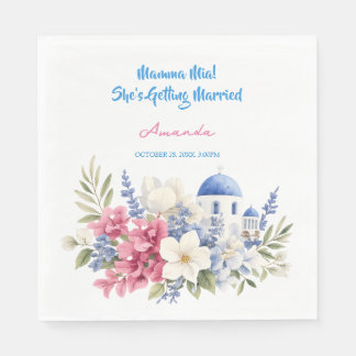 Guardanapo De Papel Chá de Noiva com Aquarela Costeira de Santorini Gr