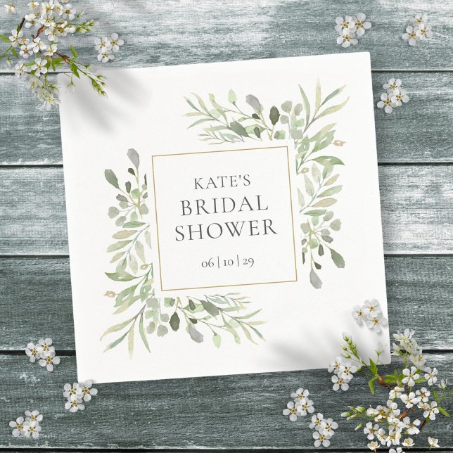 Guardanapo De Papel Chá de Noiva com Aquarela Verde (Greenery Watercolor Bridal Shower Napkins)