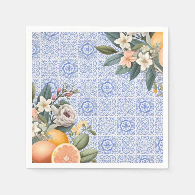 Guardanapo De Papel Chá de Noiva com Azulejos Mediterrâneos (Frente)