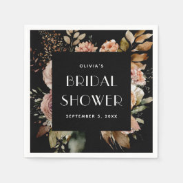 Guardanapo De Papel Chá de Noiva com Flores Pretas | Boho Chic Elegant