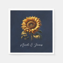 Guardanapo De Papel Chá de Noiva com Girassóis Rústicos Azuis de Casam