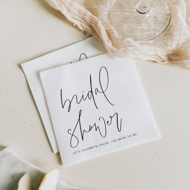 Guardanapo De Papel Chá de Noiva com Letra Manual Minimalista Preta (Minimalist bridal shower paper napkins featuring handwritten script and modern typography.)