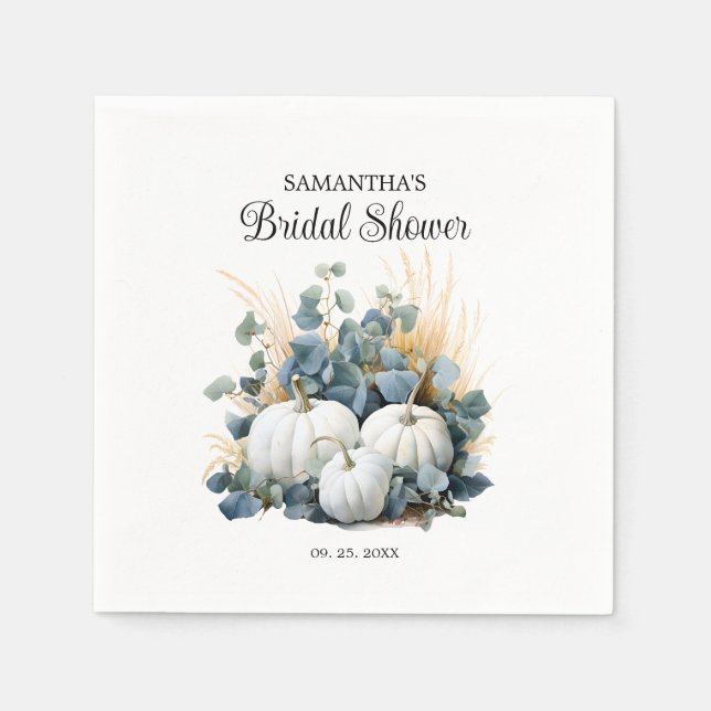 Guardanapo De Papel Chá de noiva de abóboras brancas e eucalipto (Frente)