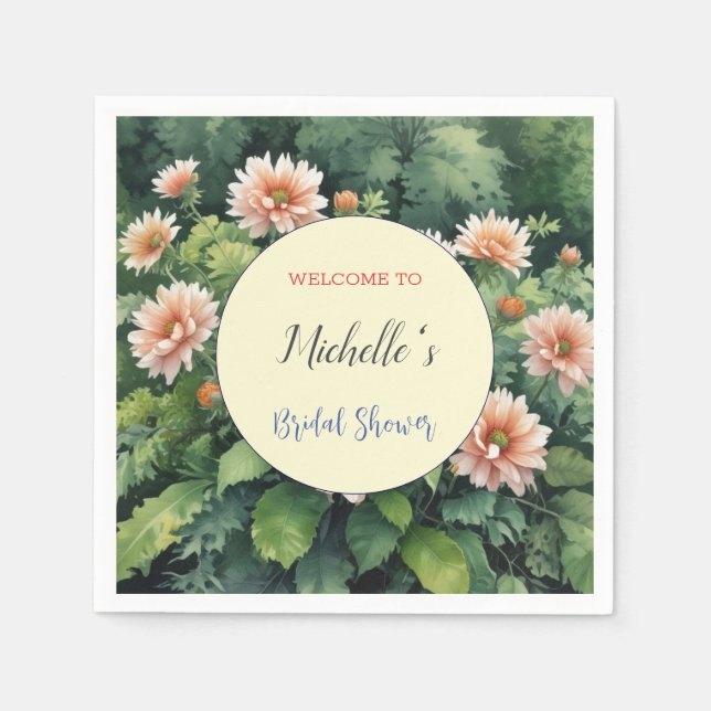 Guardanapo De Papel Chá de Noiva de Flores em Aquarela Fofas  (Frente)