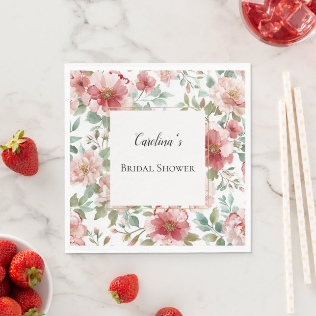 Guardanapo De Papel Chá de Noiva de Flores Vermelhas Rosadas   (Insitu)