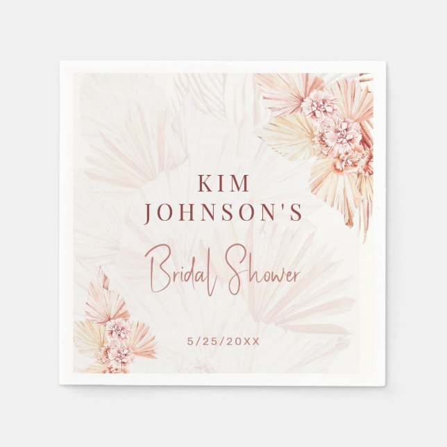 Guardanapo De Papel Chá de Noiva de Grama Pampas Boho Moderno Boêmio (Frente)