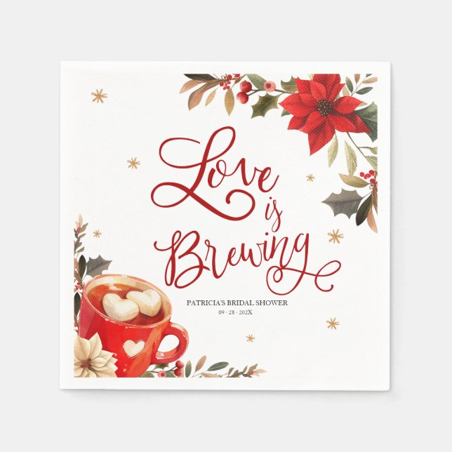 Guardanapo De Papel Chá de Noiva de Natal 'O Amor Está Cozinhando' (Frente)