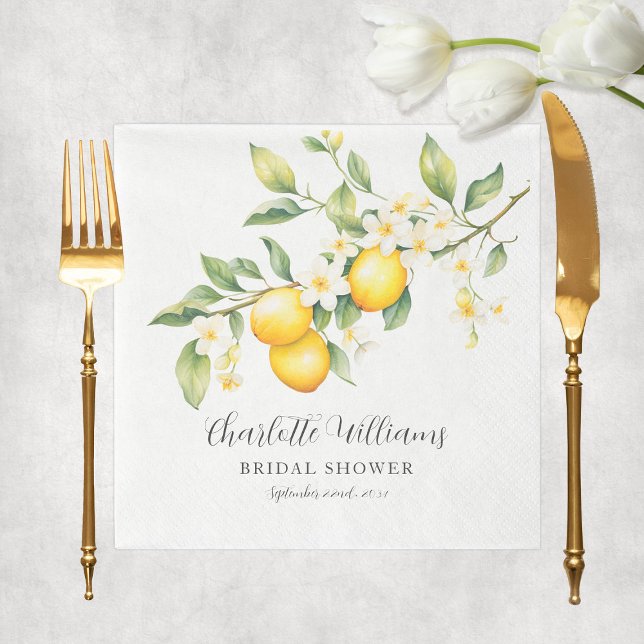 Guardanapo De Papel Chá de Noiva Elegante com Aquarela de Limão (Elegant Watercolor Lemon Bridal Shower Napkins
)