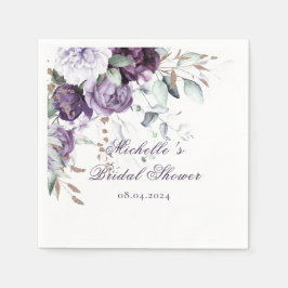 Guardanapo De Papel Chá de Noiva Elegante com Floral Roxo em Aquarela