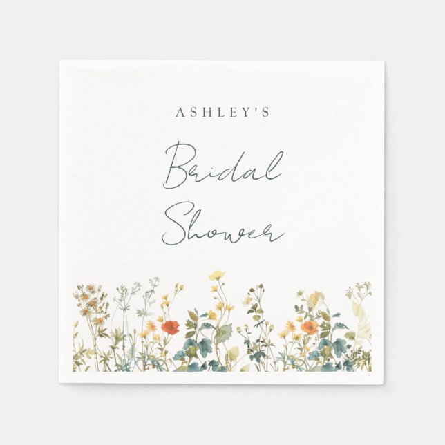 Guardanapo De Papel Chá de Noiva Elegante com Flores Silvestres (Frente)
