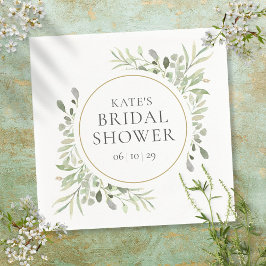 Guardanapo De Papel Chá de Noiva Elegante em Aquarela Dourada e Folhag