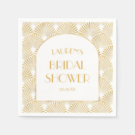 Guardanapo De Papel Chá de Noiva Elegante em Dourado Art Déco Geométri