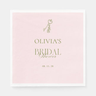 Guardanapo De Papel Chá de Noiva Elegante em Verde Salvia e Blush