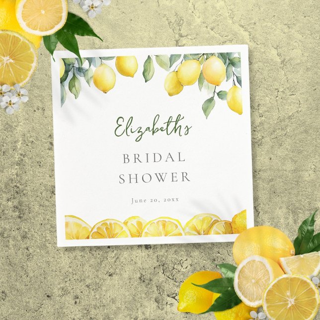 Guardanapo De Papel Chá de Noiva em Aquarela Amarelo Limão Cítrico (Watercolor Yellow Lemon Citrus Bridal Shower Napkins)