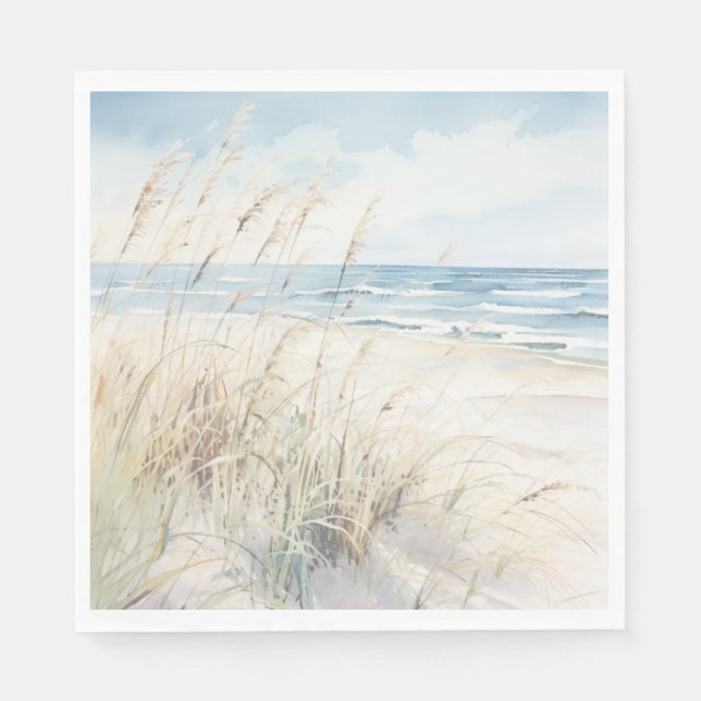 Guardanapo De Papel Chá de Noiva em Aquarela Moderna à Beira-Mar (Frente)