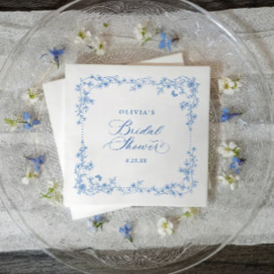 Guardanapo De Papel Chá de Noiva em Azul e Branco Vintage Francês