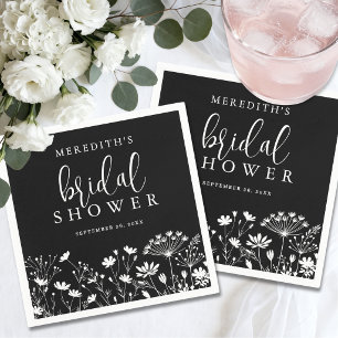Guardanapo De Papel Chá de Noiva Flor Silvestre Elegante Preto