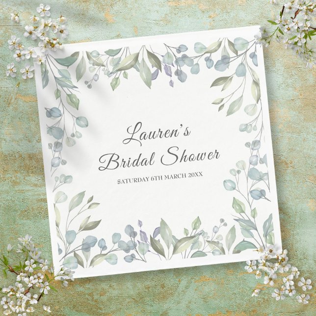 Guardanapo De Papel Chá de Noiva Floral Aquarela Verde (Greenery Watercolor Floral Bridal Shower Napkins)