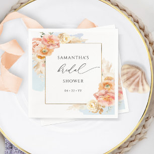 Guardanapo De Papel Chá de Noiva Floral Azul e Pêssego Elegante
