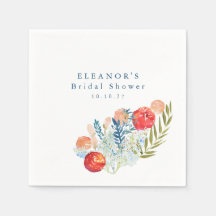 Chá de Noiva Floral Azul Vermelho Aquarela Vintage